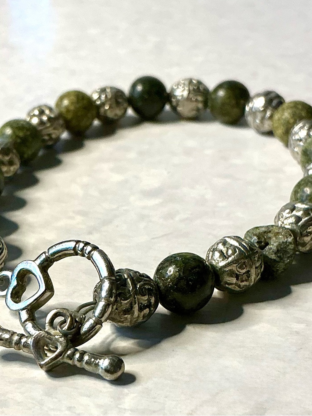 Artisan Jasper & Silver Tone Metal Filigree Beads Bracelet and Earrings Set READ